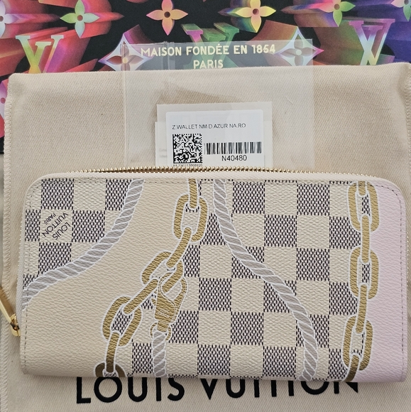 Louis Vuitton Damier Azur Chain Lock LV PRINT Large Zippy Wallet New LIMITED ED. - Picture 17 of 17
